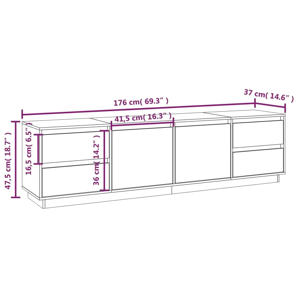 TV cabinet 176x37x47.5 cm solid pine wood TV cabinet SimplyOnlineShopping