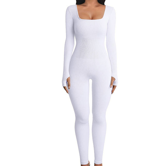 Damen Jumpsuit Figurbetont Carré Ausschnitt