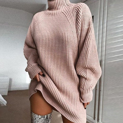 Solid Turtleneck Long Sweater Winter Warm Women Sweater Dress SimplyOnlineShopping