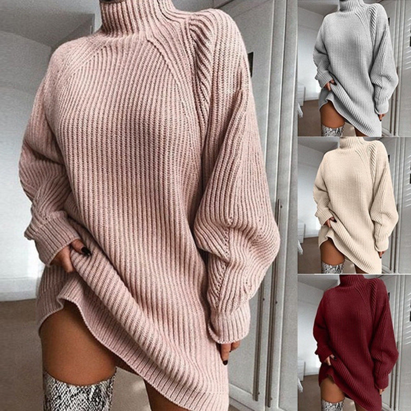 Solid Turtleneck Long Sweater Winter Warm Women Sweater Dress SimplyOnlineShopping