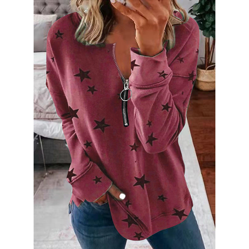 Star Print Long Sleeve Pullover Women's Sweatshirt SimplyOnlineShopping