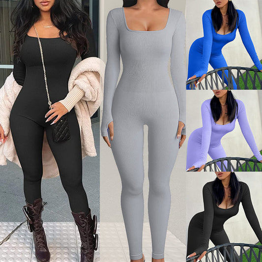 Women's Figure-Hugging Square Neck Jumpsuit